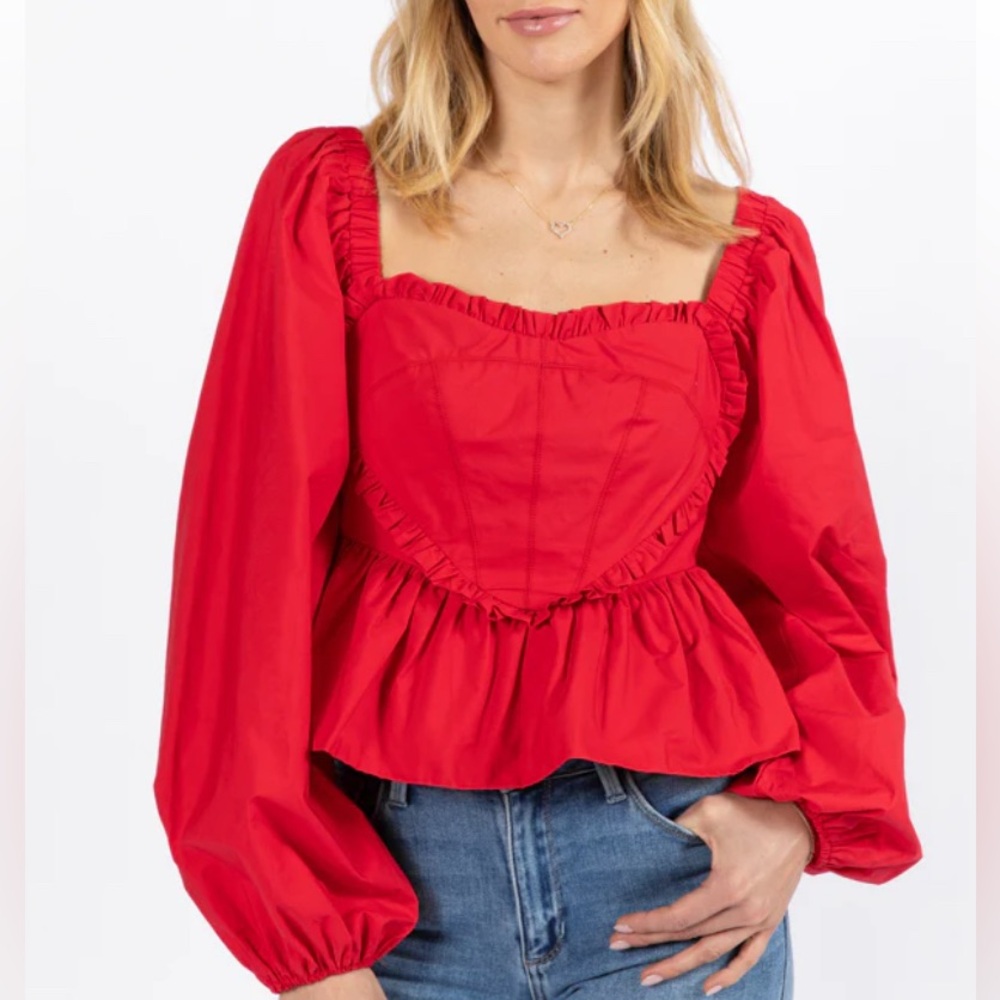 Red Heart Long Sleeve Blouse Size Large &Merci